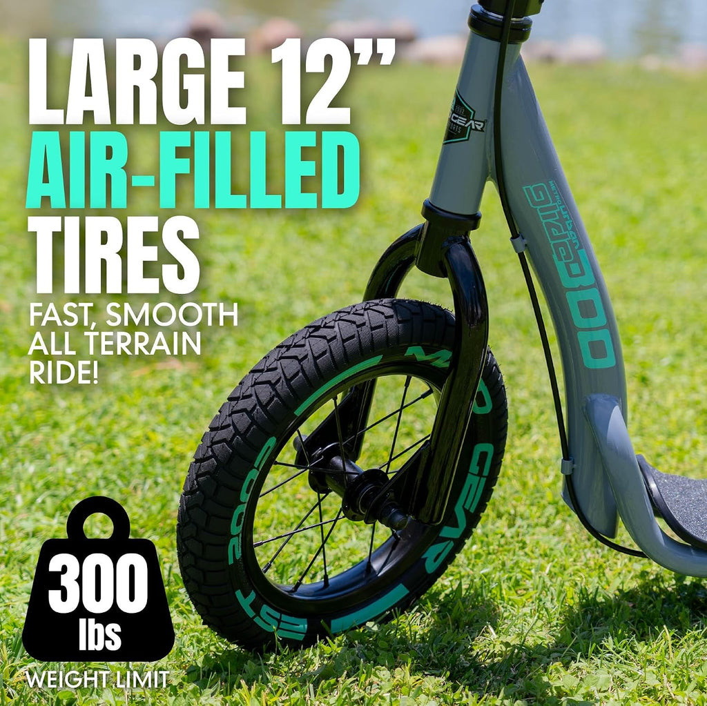 Madd Gear Large Kick Scooter for Adults, Teens, & Kids 8-12 - Grey/Teal