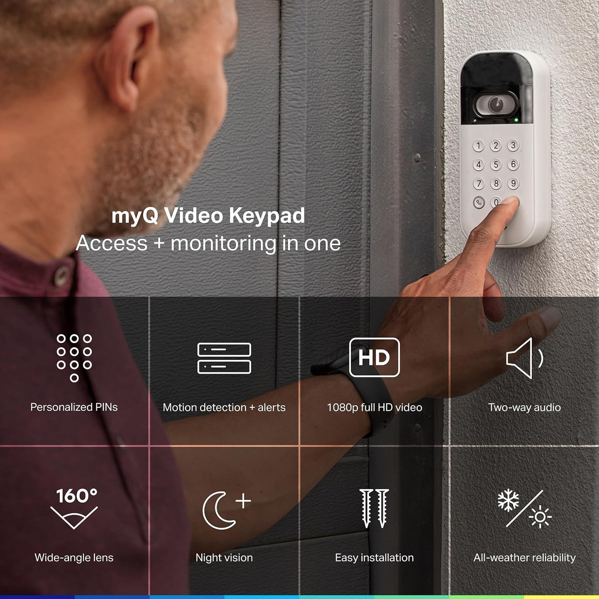myQ Smart Garage Door Video Keypad with Wide-Angle Camera