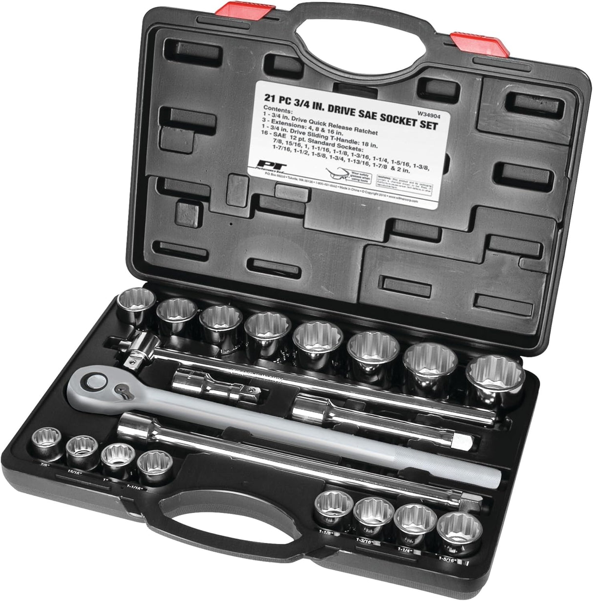Performance Tool W34904 3/4-Inch Drive SAE Socket Set, 21-Piece, 1-Pack