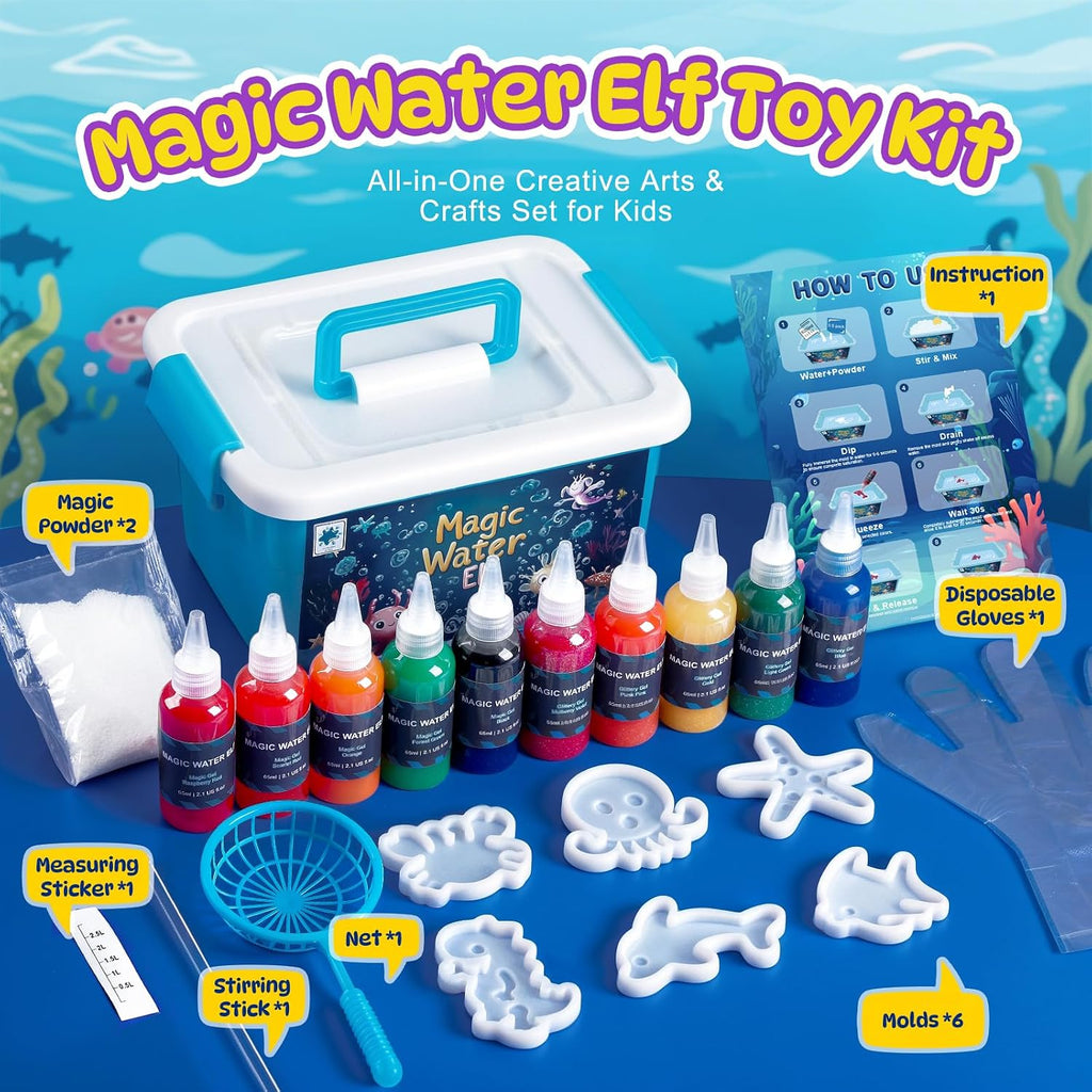 TMOL Magic Water Elf Toy Kit, Aqua Fairy Water Gel Kit for Kids with 10 Magic Gel & 6 Molds
