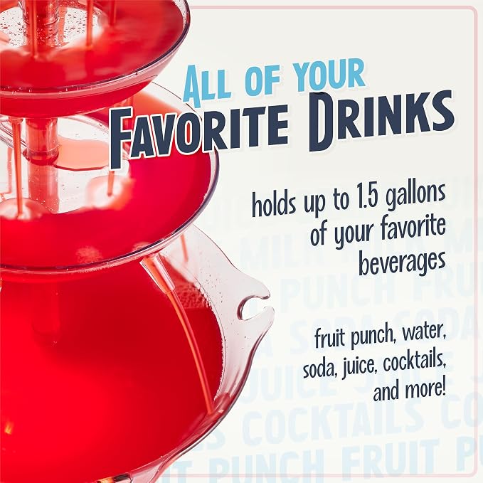 Nostalgia 3-Tier Party Fountain, Holds 1.5 Gallons, Clear