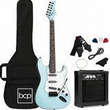 Best Choice Products - Beginner Electric Guitar Kit w/ Case, 10W Amp, Tremolo Bar - 39in - Powder Blue