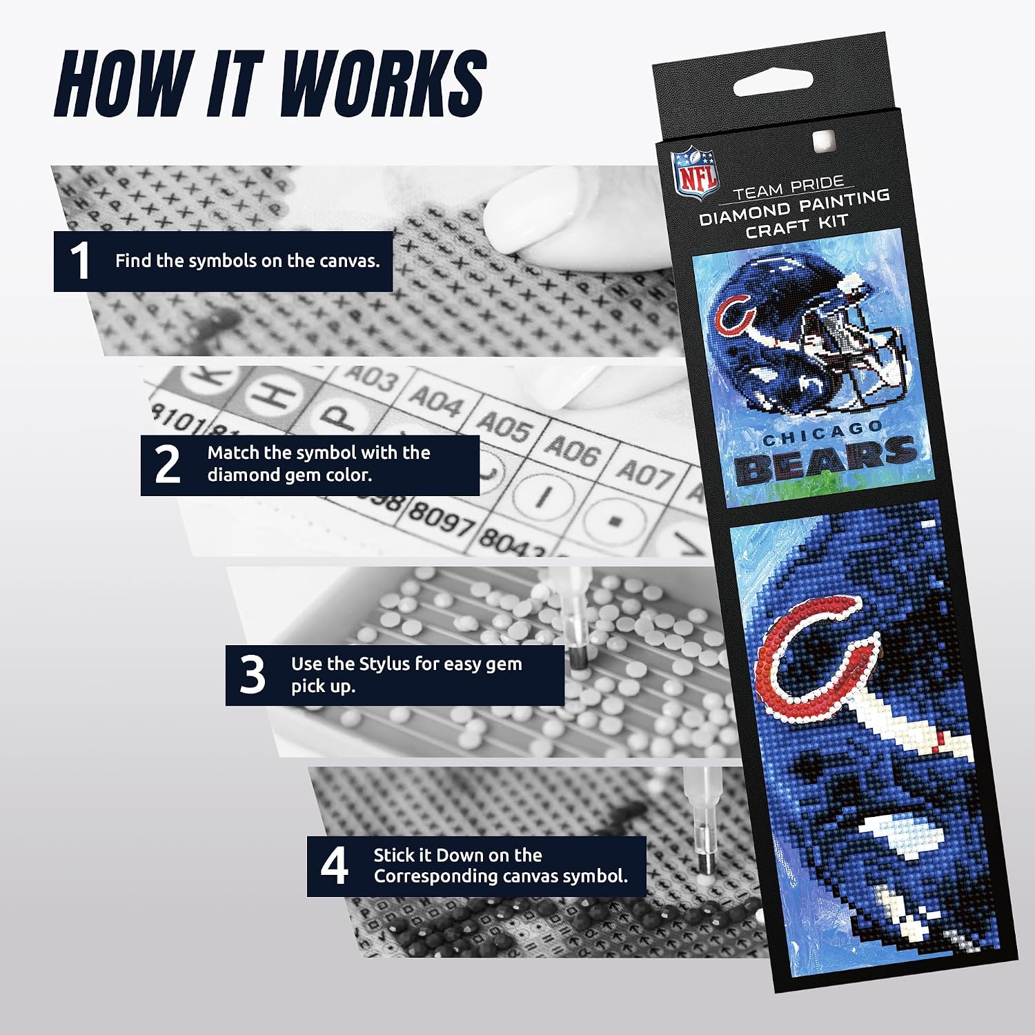 Sporticulture NFL Chicago Bears Diamond Painting Craft Kit – Officially Licensed DIY Fan Art for All Skill Levels