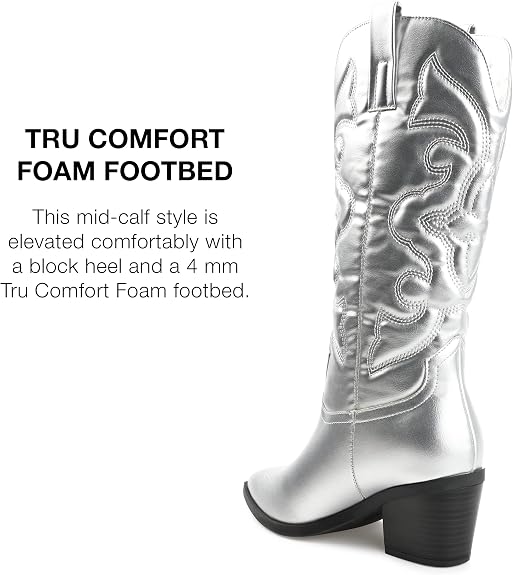 Journee Collection Women's Chantry Western Boots, Silver, 12