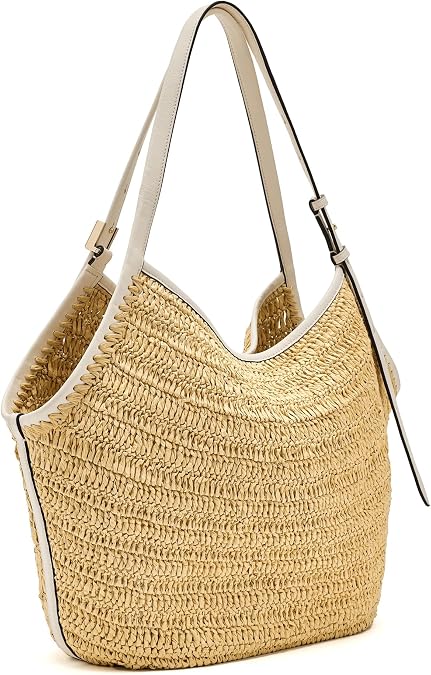 kate spade new york Deco Fine Grain Leather Tulip Tote , Natural Straw