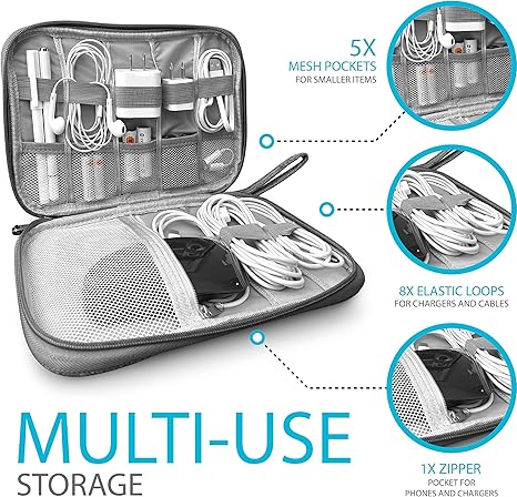 Electronics Charger Organizer - Travel Cable Case for Cords, Chargers, and Tech Accessories