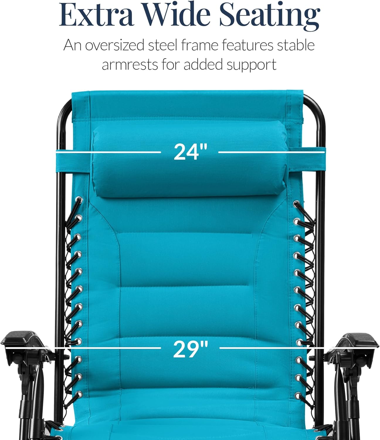 Best Choice Products - Oversized Padded Zero Gravity Chair, Folding Recliner w/ Headrest, Side Tray - Aqua Blue