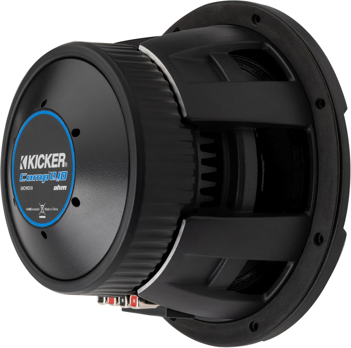 KICKER CompQ 10"(25cm) Subwoofer, 51CWQ104, DVC 4-ohm, 800 Watts RMS, 1600 Watts Peak, Forced-Air Cooling, Increased Power Handling, Car, Truck, SUV, UTV