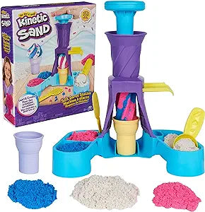 Kinetic Sand, Soft Serve Station, 14oz of Play Sand (Blue, Pink & White), 2 Ice Cream Cones & 2 Tools, Sensory Toys, Christmas Gifts for Kids Ages 5+(New Open Box)