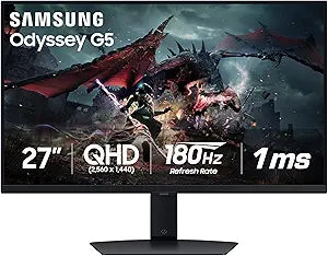 SAMSUNG 27-Inch Odyssey G50D Series QHD Fast IPS Gaming Monitor, 1ms, VESA DisplayHDR 400, 180Hz, AMD FreeSync, Adjustable Stand, Eye Saver Mode, LS27DG500ENXZA, 2024(New Open Box)