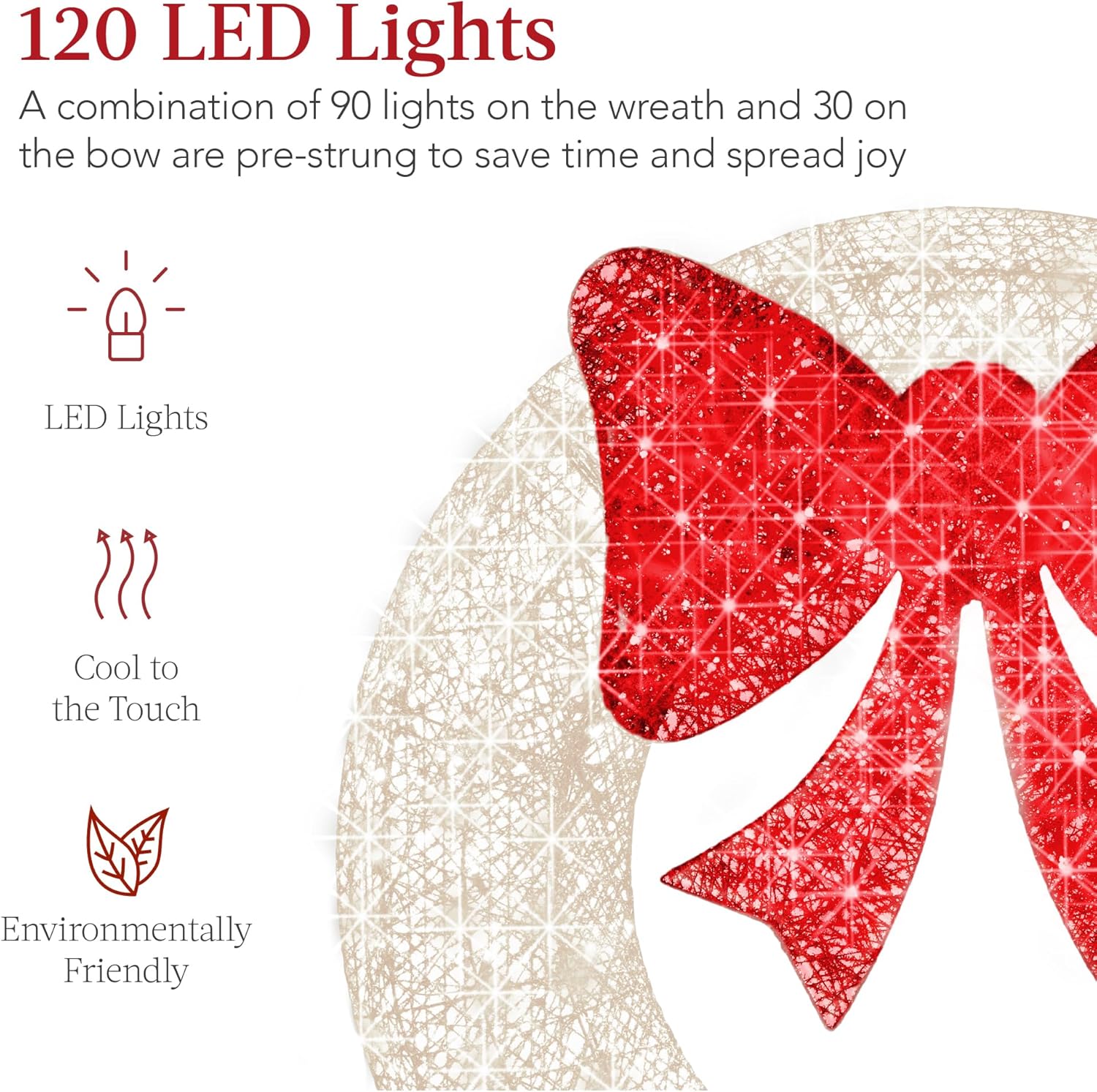 Best Choice Products 36in Pre-Lit Outdoor Christmas Wreath Decoration