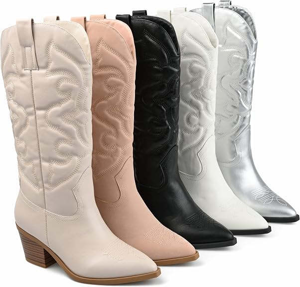 Journee Collection Women's Chantry Western Boots, Silver, 12