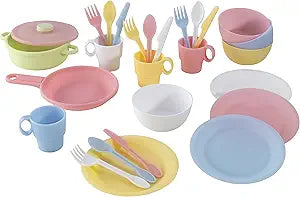 KidKraft 27-Piece Pastel Cookware Set, Plastic Dishes and Utensils for Play Kitchens, Gift for Ages 18 mo+(New Open Box)