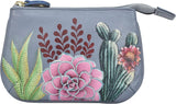 Anuschka Women’s Hand-Painted Genuine Leather Medium Zip Pouch - Coin and Key Pouch - Zippered, 2 Key Fobs