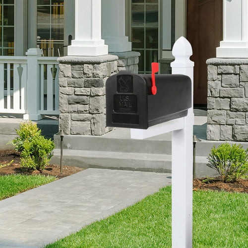 Architectural Mailboxes Parsons Rust-Proof Plastic Post Mounted Mail Box for Outside, Black, Medium Curbside Mailbox