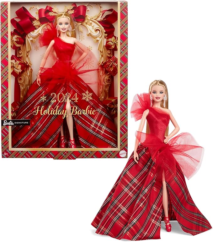 Barbie Signature 2024 Holiday Barbie Fashion Doll, Seasonal Collector Gift, Blonde With Plaid Gown(New Open Box)