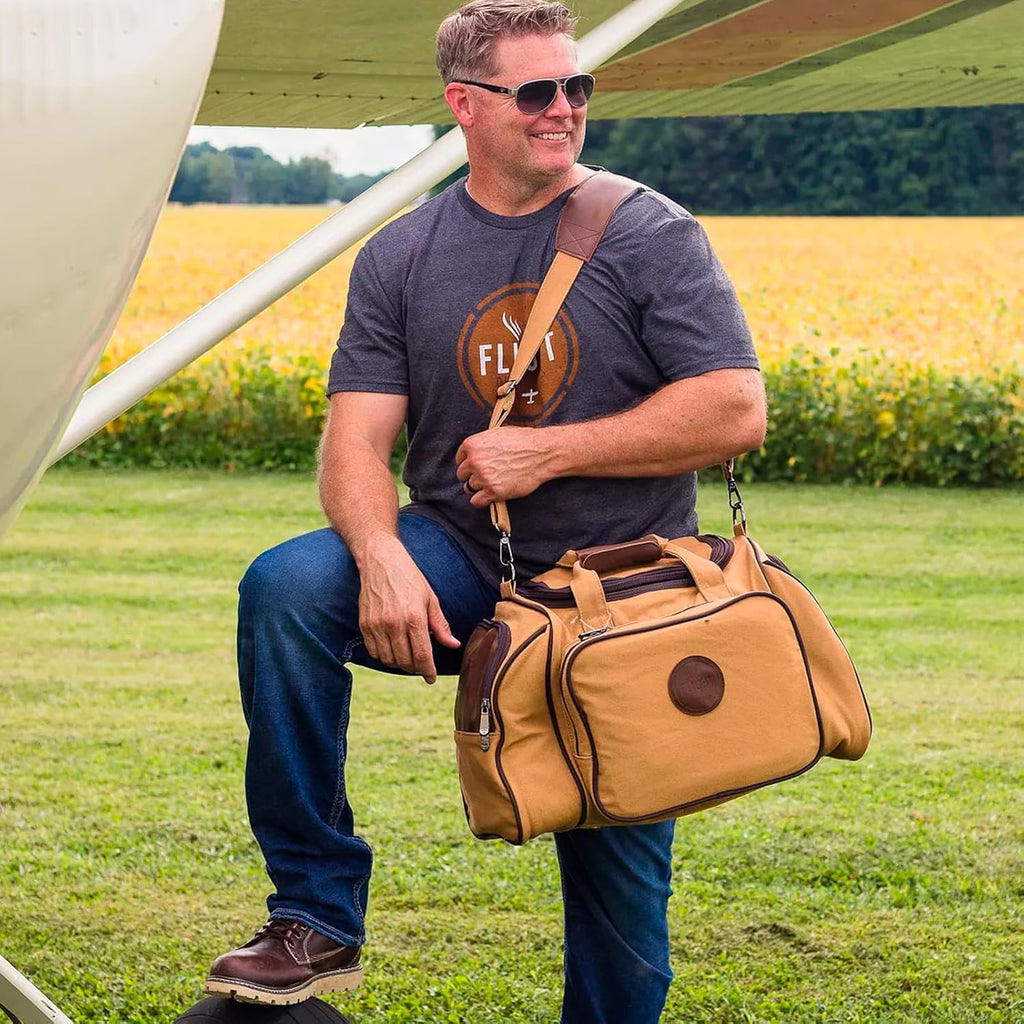 Bush Pilot Duffel Bag - Canvas & Leather Aviation Carry-On with Padded Headset Pockets