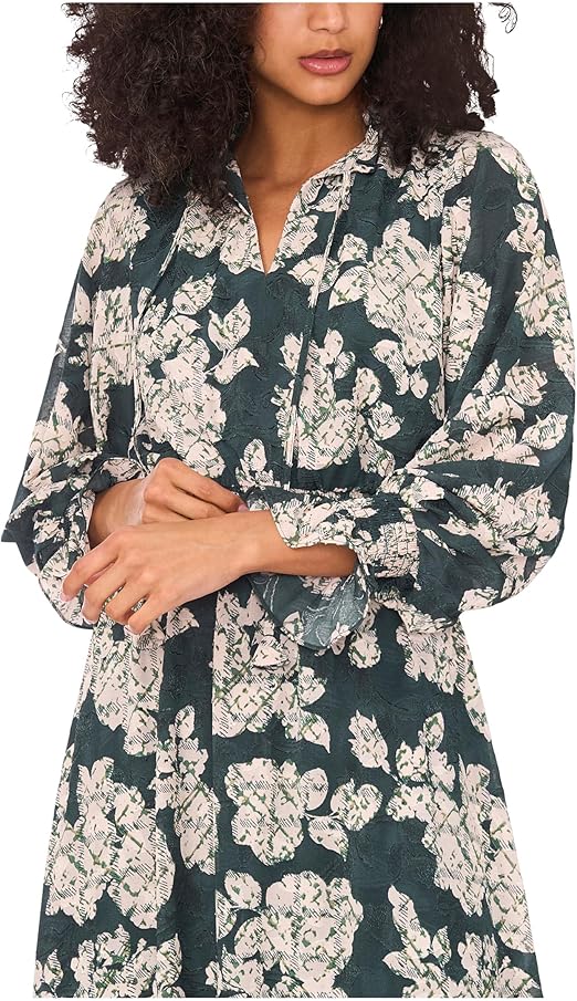 Vince Camuto Women's Long Sleeve Smocked Waist Tiered Ruffle