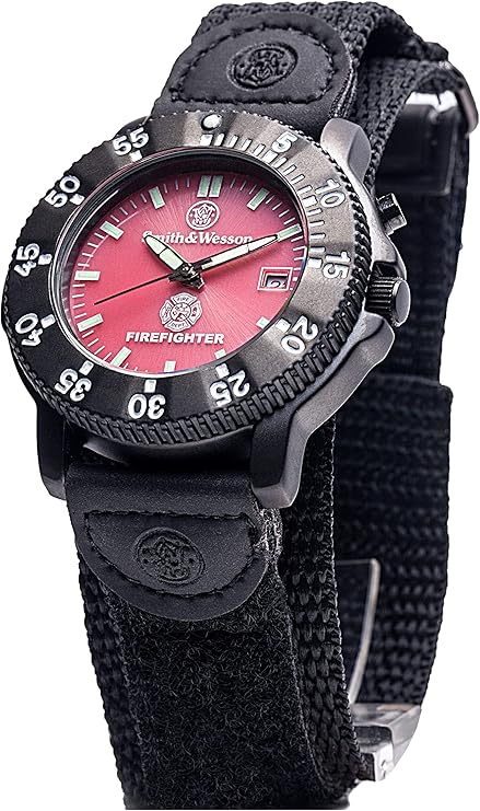 Smith & Wesson Men's Fire Fighters Watch, Red Dial Black Band, (OPEN BOX)