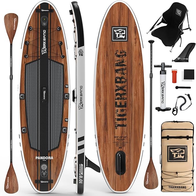 TIGERXBANG 10.8' Stand Up Paddle Board with Premium Complete Inflatable SUP Accessories, Extra Wide Paddleboards for Adults