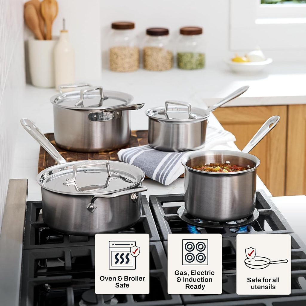 All-Clad D5 Stainless Steel 4 Qt Sauce Pan with Lid, Made in the USA