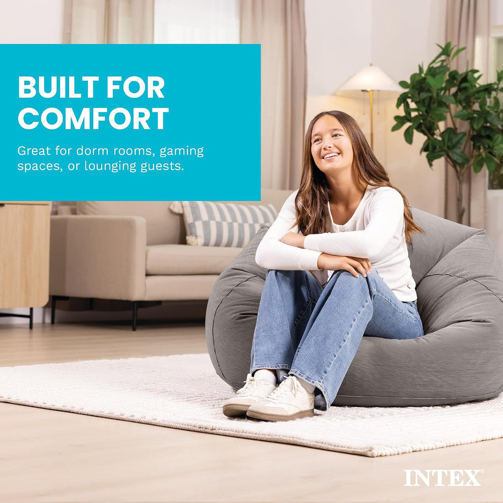 INTEX 68579EP Beanless Bag Inflatable Lounge Chair: Corduroy Textured Flocking – Durable Vinyl – Folds Compactly – 220lb