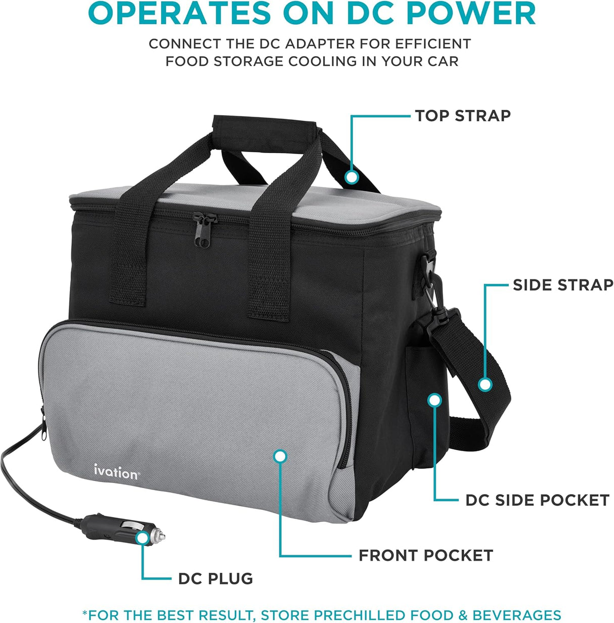 Portable Electric Cooler Bag | 15L Soft Sided Thermoelectric Travel Cooler with Shoulder Strap, Storage Pocket & DC 12V Plug in for Car, Truck & RV Camping  NEW