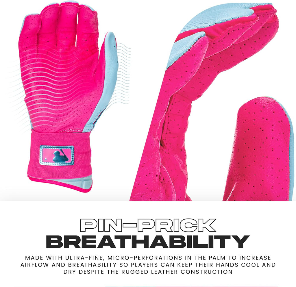 Franklin Sports MLB Infinite Powerstrap Batting Gloves - Pink/Carolina Blue - Adult Large