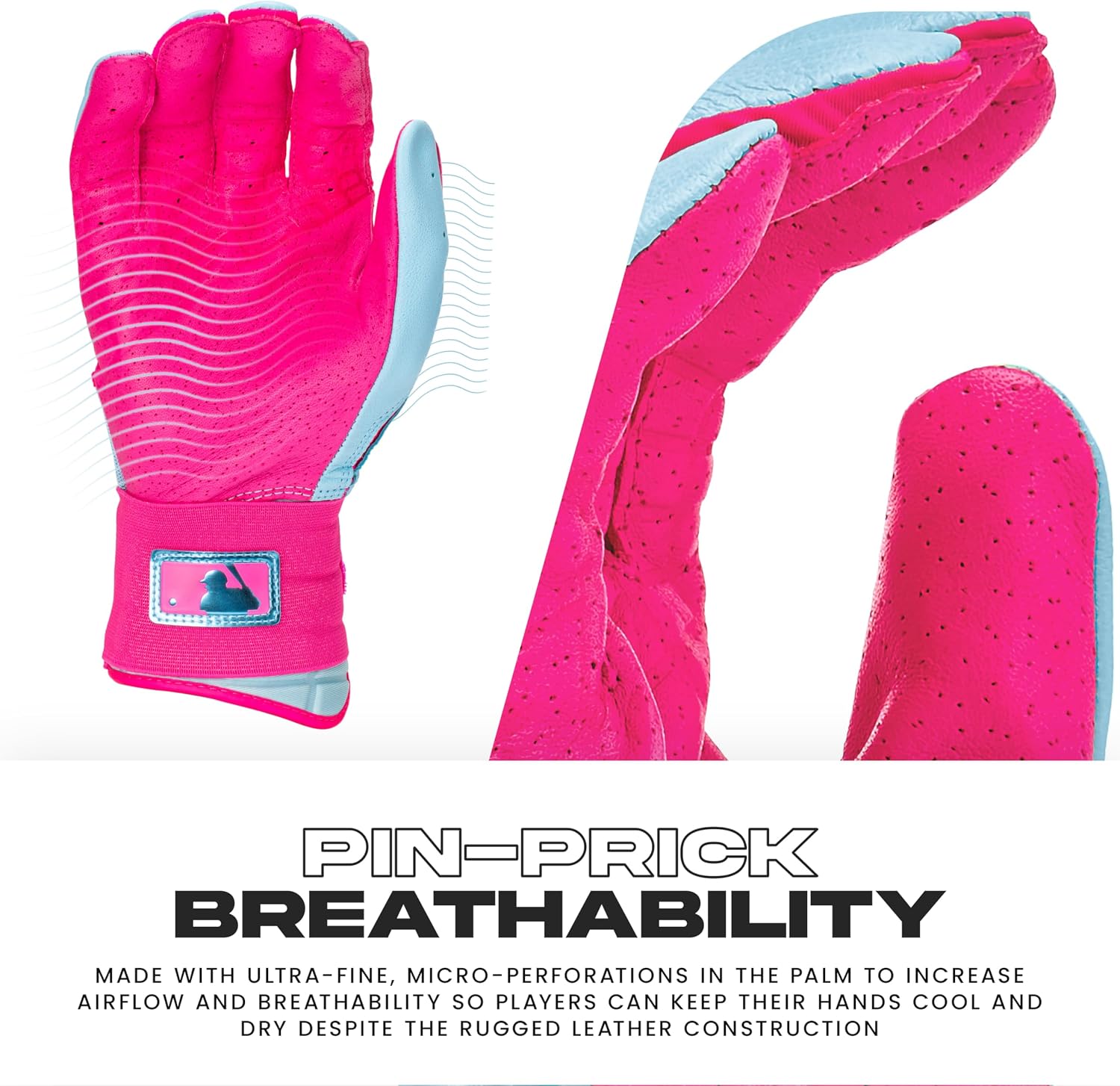 Franklin Sports MLB Infinite Powerstrap Batting Gloves - Pink/Carolina Blue - Adult Large