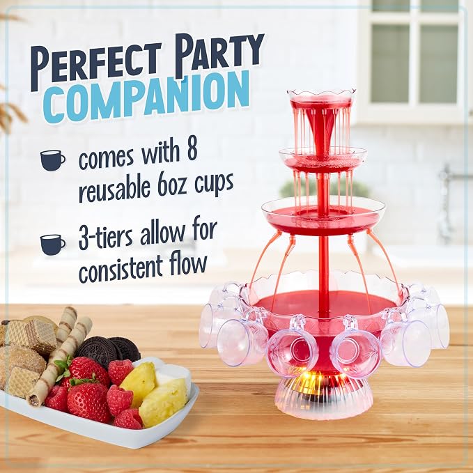 Nostalgia 3-Tier Party Fountain, Holds 1.5 Gallons, Clear