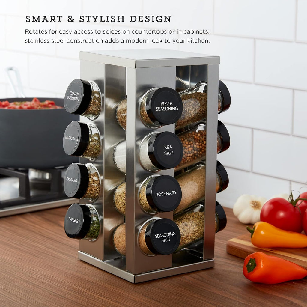 Kamenstein 16 Jar Heritage Revolving Countertop Spice Rack Organizer with Spices