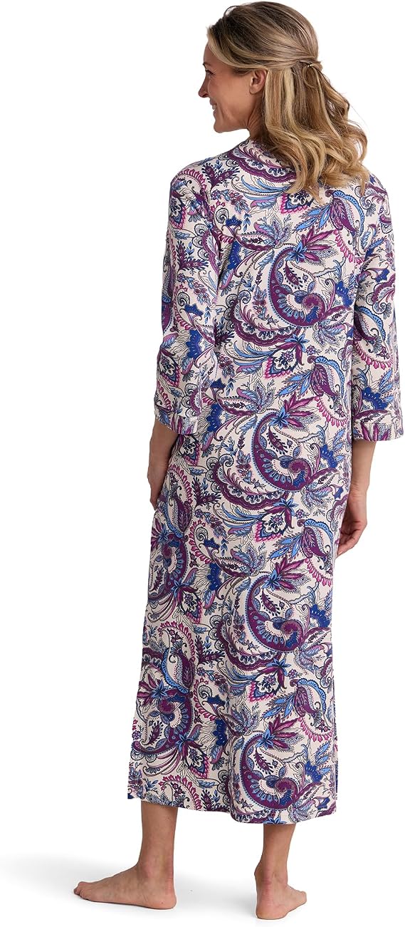 Miss Elaine Women's Interlock Knit Robe - Eggplant/Blue Paisley - Size Medium