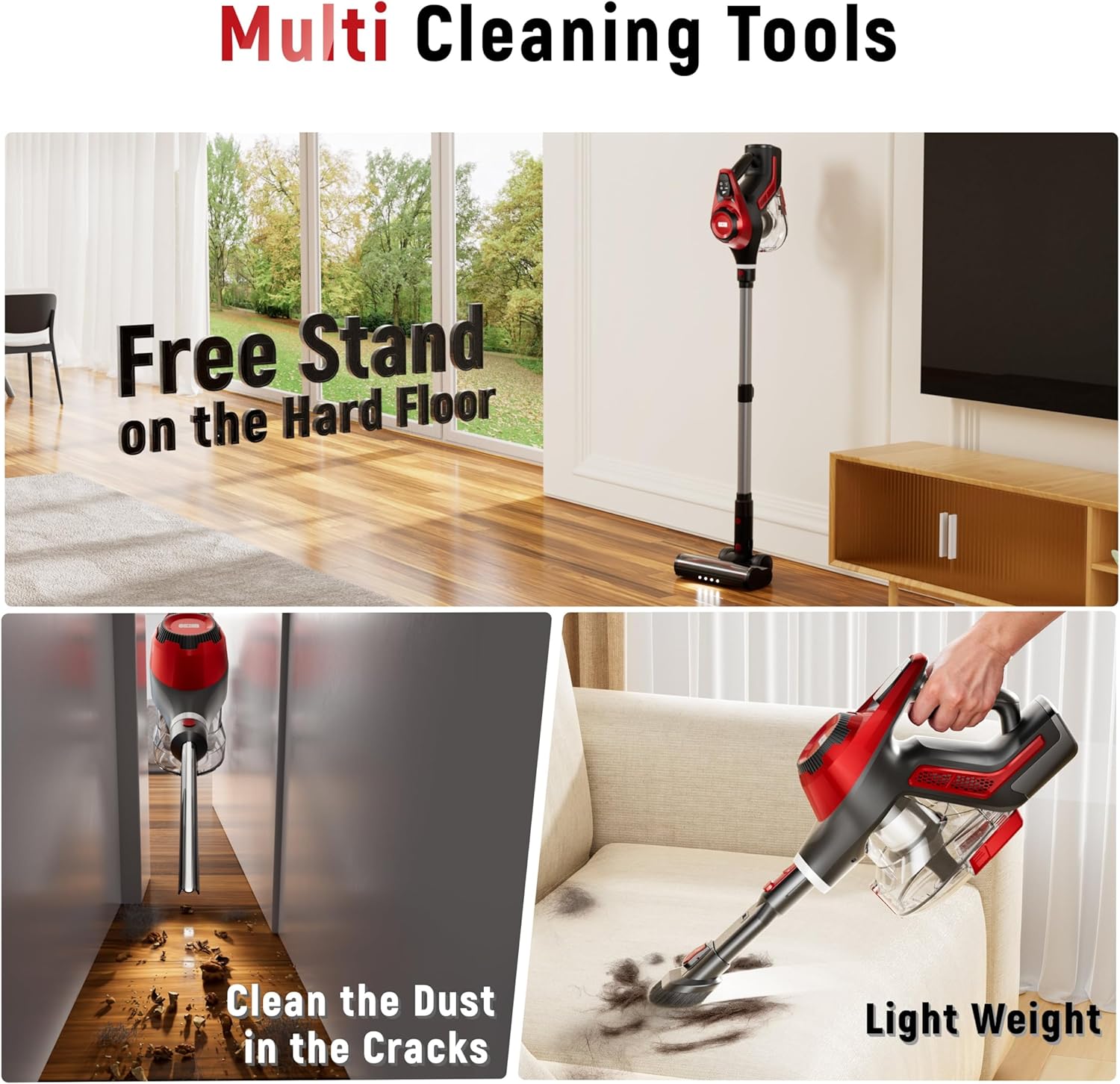 Curvymoontech - DB5 Cordless Vacuum Cleaner, 30Kpa Home Stick Vacuum, Smart Display & 1.5L Dust Cup, 55mins Max Runtime