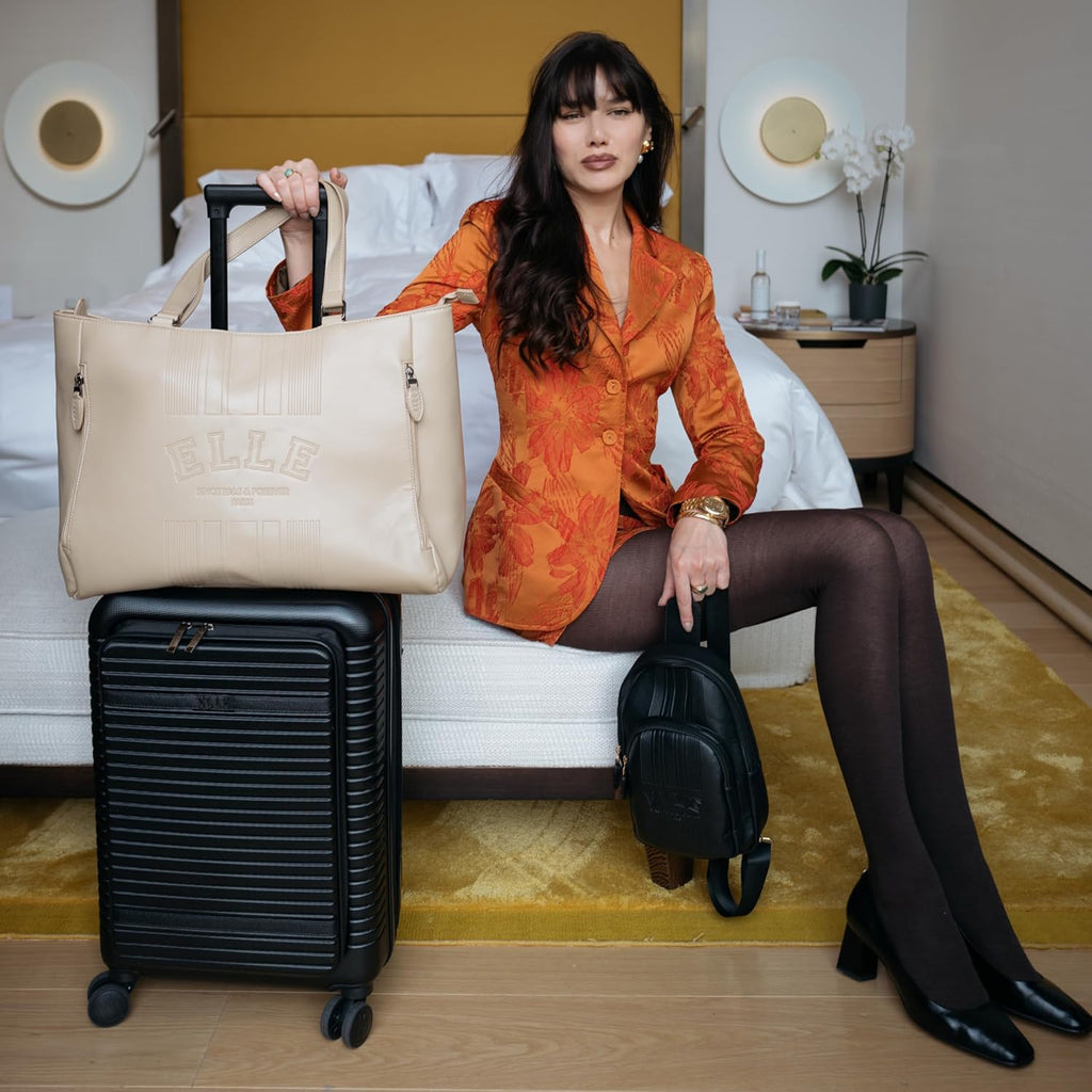 ELLE Escape Expandable Carry-on Suitcase with Front Laptop Pocket | White