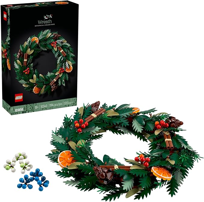 LEGO Icons Wreath-Making Kit, Holiday Garland, Centerpiece Table Decoration, Gifts Idea For Adults, Holiday Home Décor, Mindful Building Project, Holiday Wreath, 10340