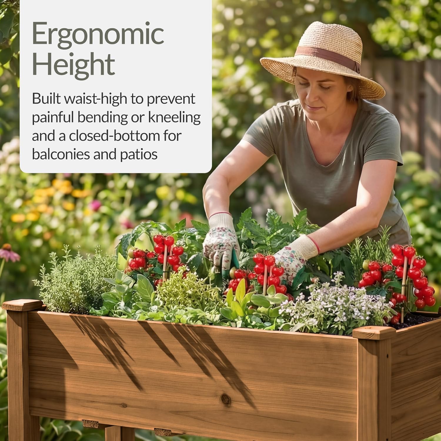 Raised Garden Bed, Elevated Wooden Planter Box w/ Foot Caps