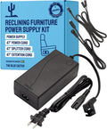 The Blue Cactus Company Reclining Furniture Power Supply Kit - 2-Pin Furniture Connector, Power Supply, 47" Extension, Splitter & Power Cord - Replacement Kit for Recliner Chair Outlet