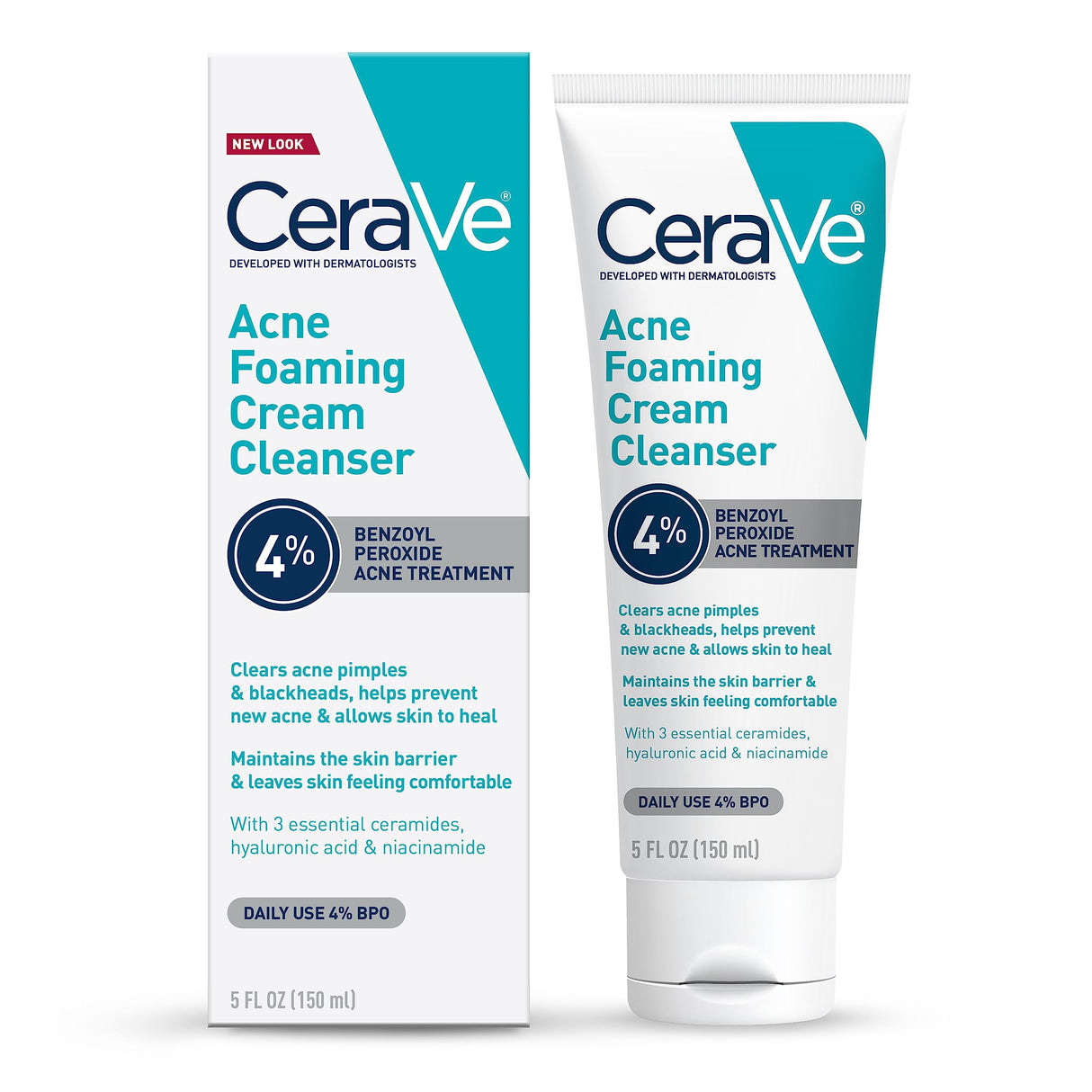 CeraVe Acne Foaming Cream Wash 4% Benzoyl Peroxide Treatment 5 Oz
