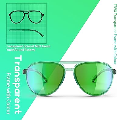 Lasiyanor Lightweight TAC Polarized Tinted Light Green Classic Vintage Retro 70s Sunglasses, TR-90 Frame for Women Men, UV 400 Protection (OPEN BOX)