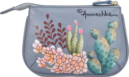 Anuschka Women’s Hand-Painted Genuine Leather Medium Zip Pouch - Coin and Key Pouch - Zippered, 2 Key Fobs