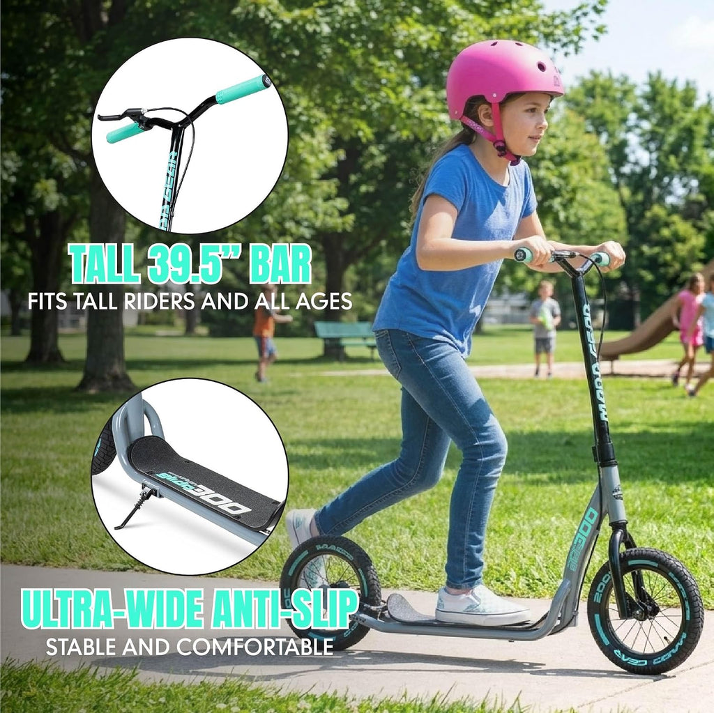 Madd Gear Large Kick Scooter for Adults, Teens, & Kids 8-12 - Grey/Teal
