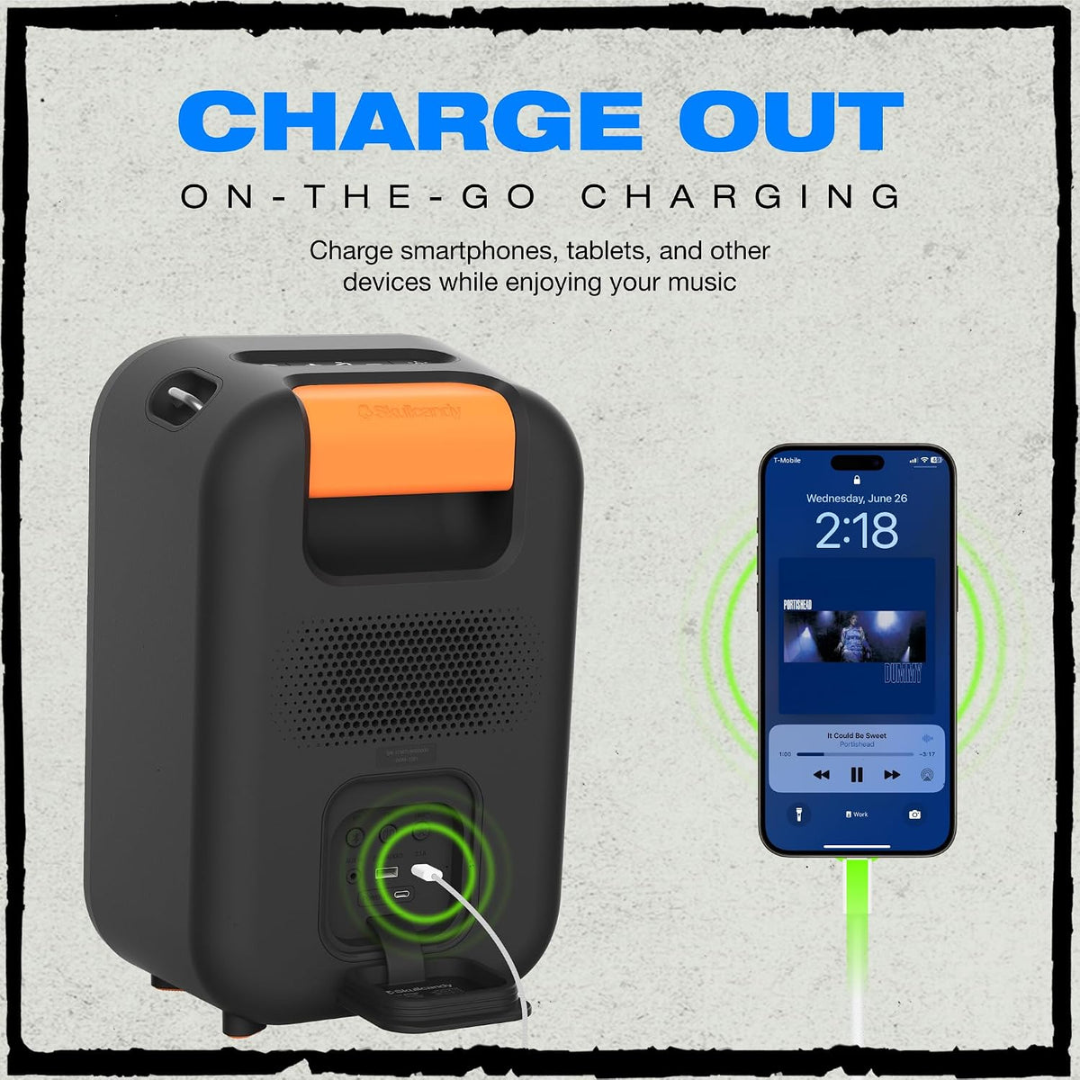 Skullcandy Stomp Bluetooth Speaker – IPX7 Waterproof Wireless Portable Speaker, with LED Lightshow & Strobe Modes, 12 Hour Battery, Multi-Link, & USB-C & USB-A Output Charging (Stomp, Black)