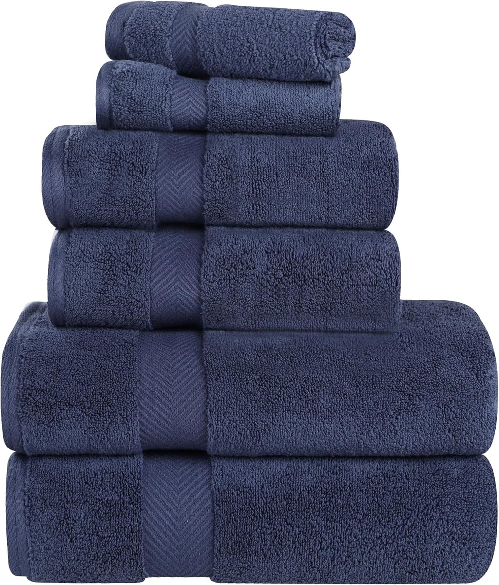 SUPERIOR Zero Twist 100% Cotton Bathroom Towel 6pc, Midnight Blue