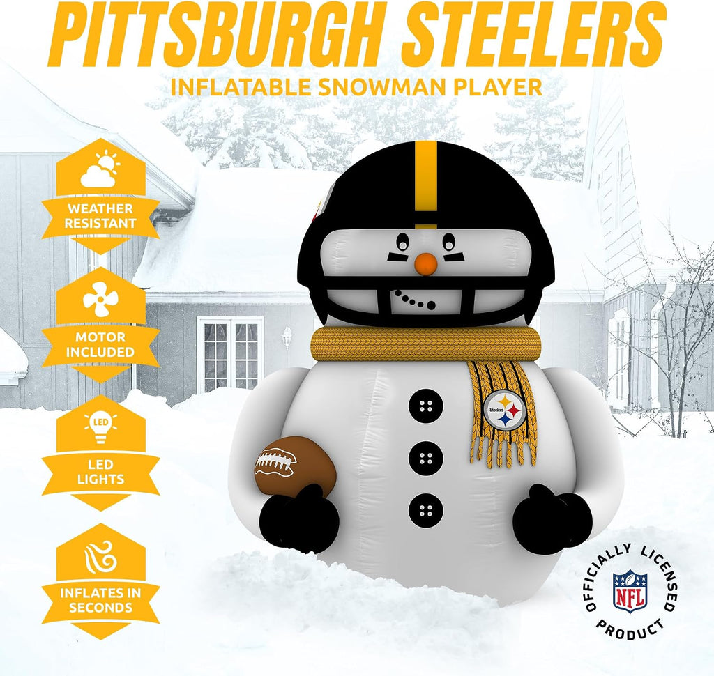 Pittsburgh Steelers Inflatable Snowman Player – 7 Ft Tall Yard Decoration w/LED Lights