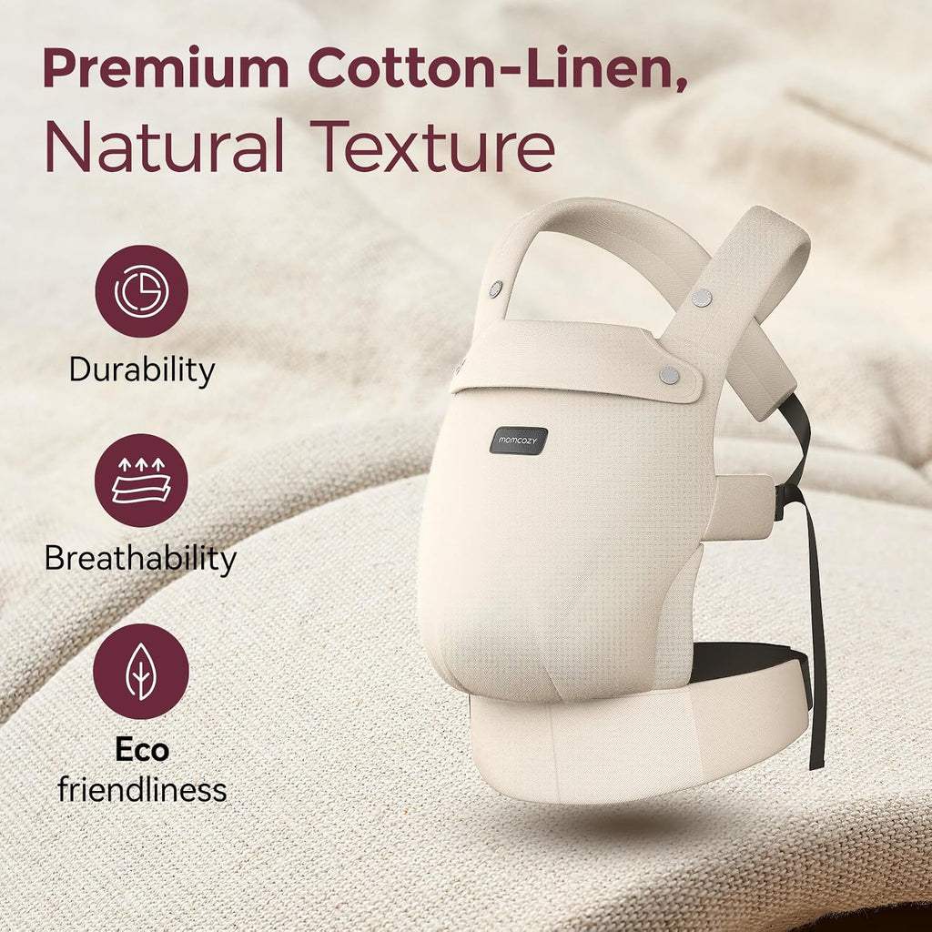MOMCOZY Cotton-Linen Baby Carrier - 7-45lbs - Light Amber