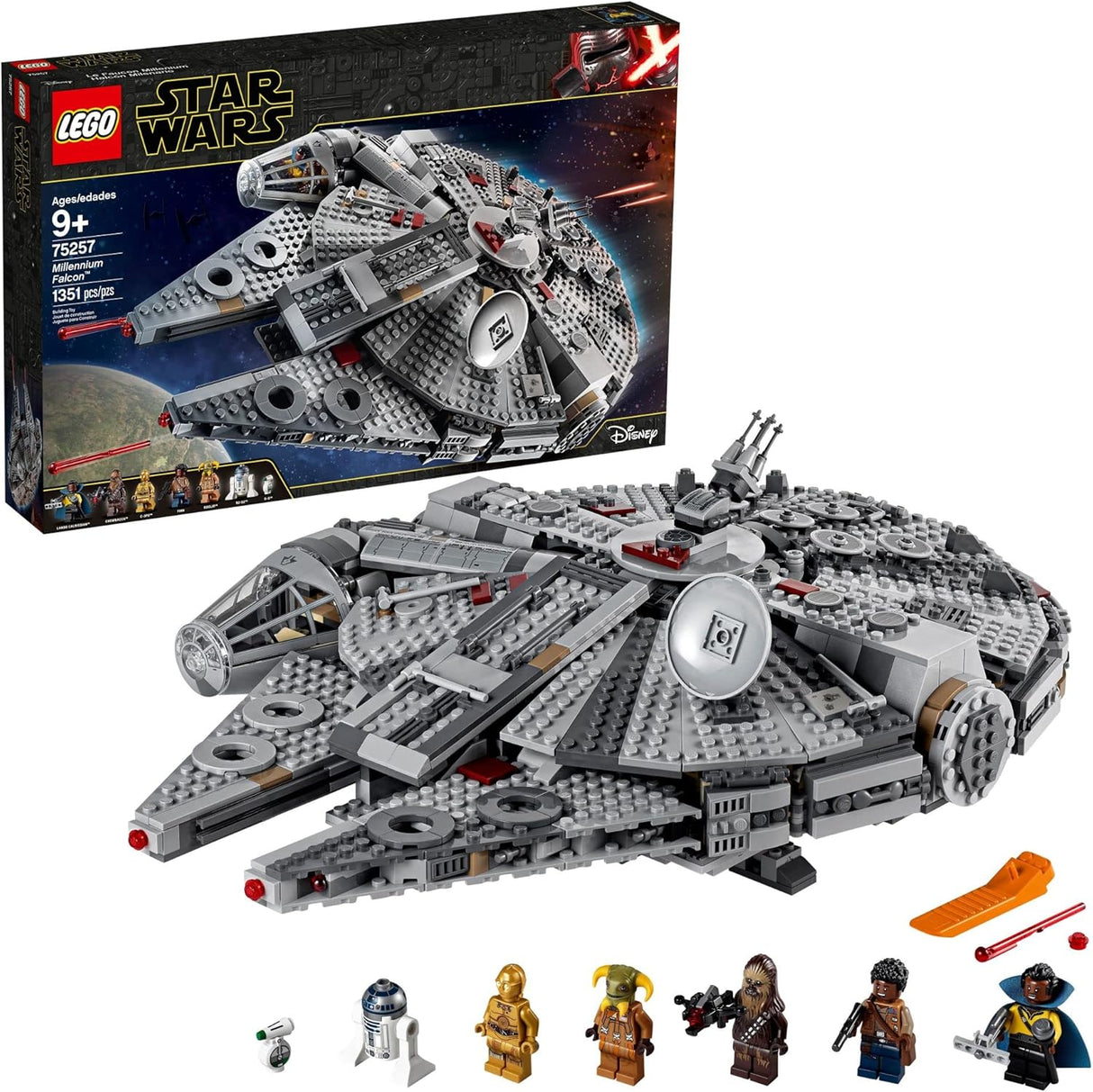 LEGO Star Wars Millennium Falcon 75257 Building Set - Starship Model with Finn, Chewbacca, Lando Calrissian, Boolio, C-3PO, R2-D2, and D-O Minifigures, The Rise of Skywalker Movie Collection