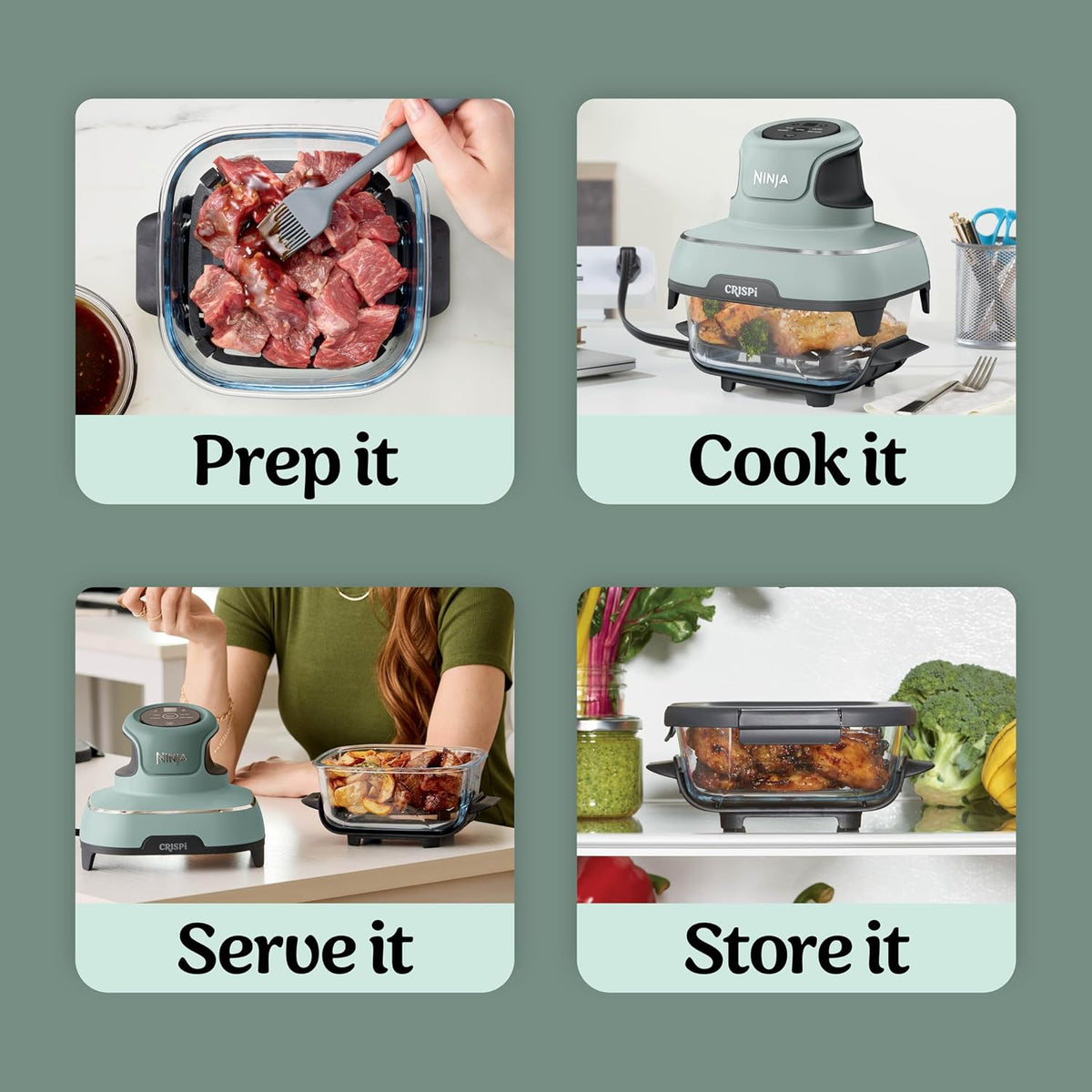Ninja Crispi Glass Air Fryer, 4-in-1 - Green - FN101SG