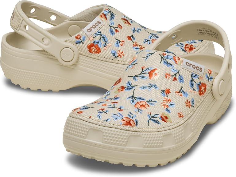 Crocs Unisex-Adult Classic Crafted Canvas Clogs for Men and Women, Floral Frappé, 6 Women/4 Men