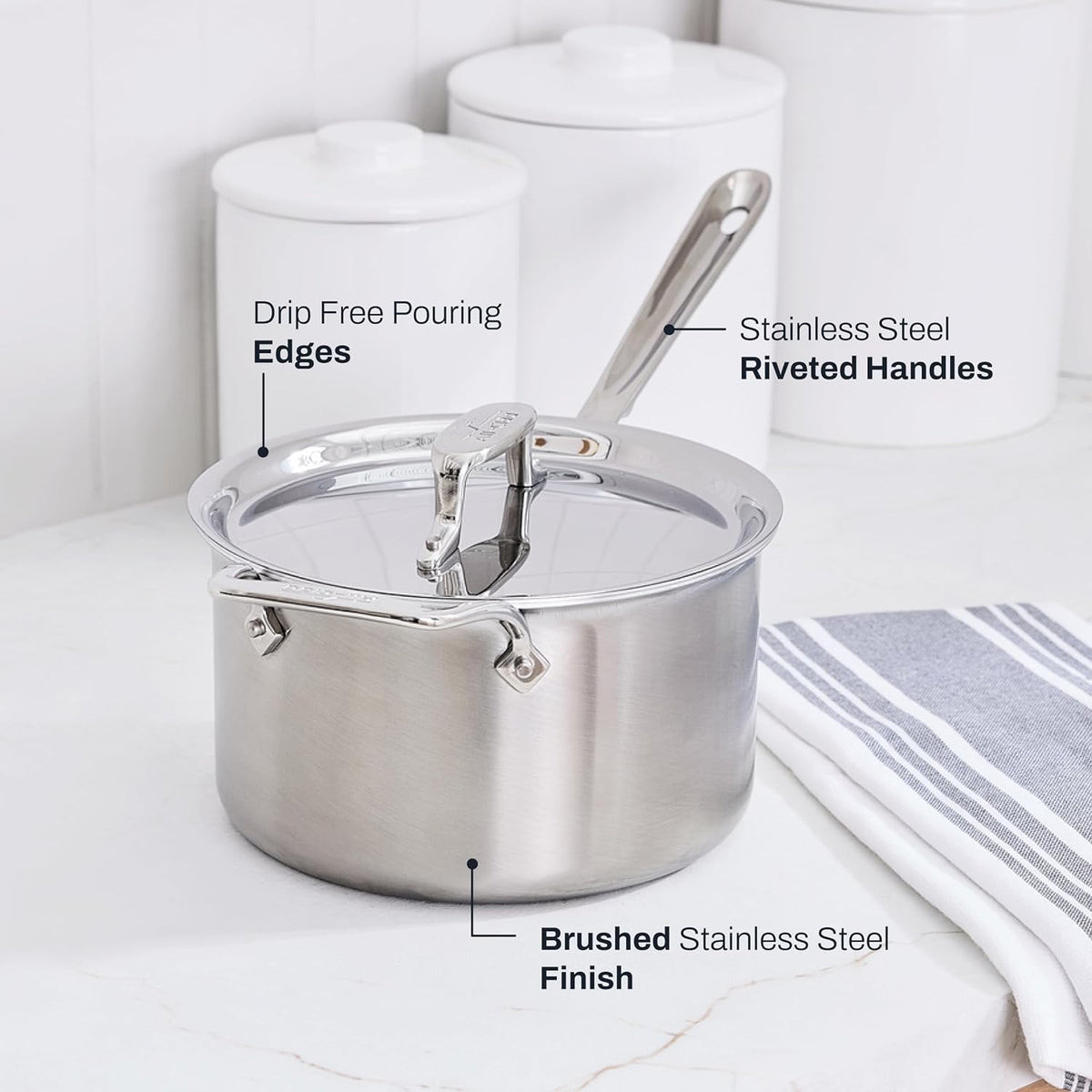 All-Clad D5 Stainless Steel 4 Qt Sauce Pan with Lid, Made in the USA