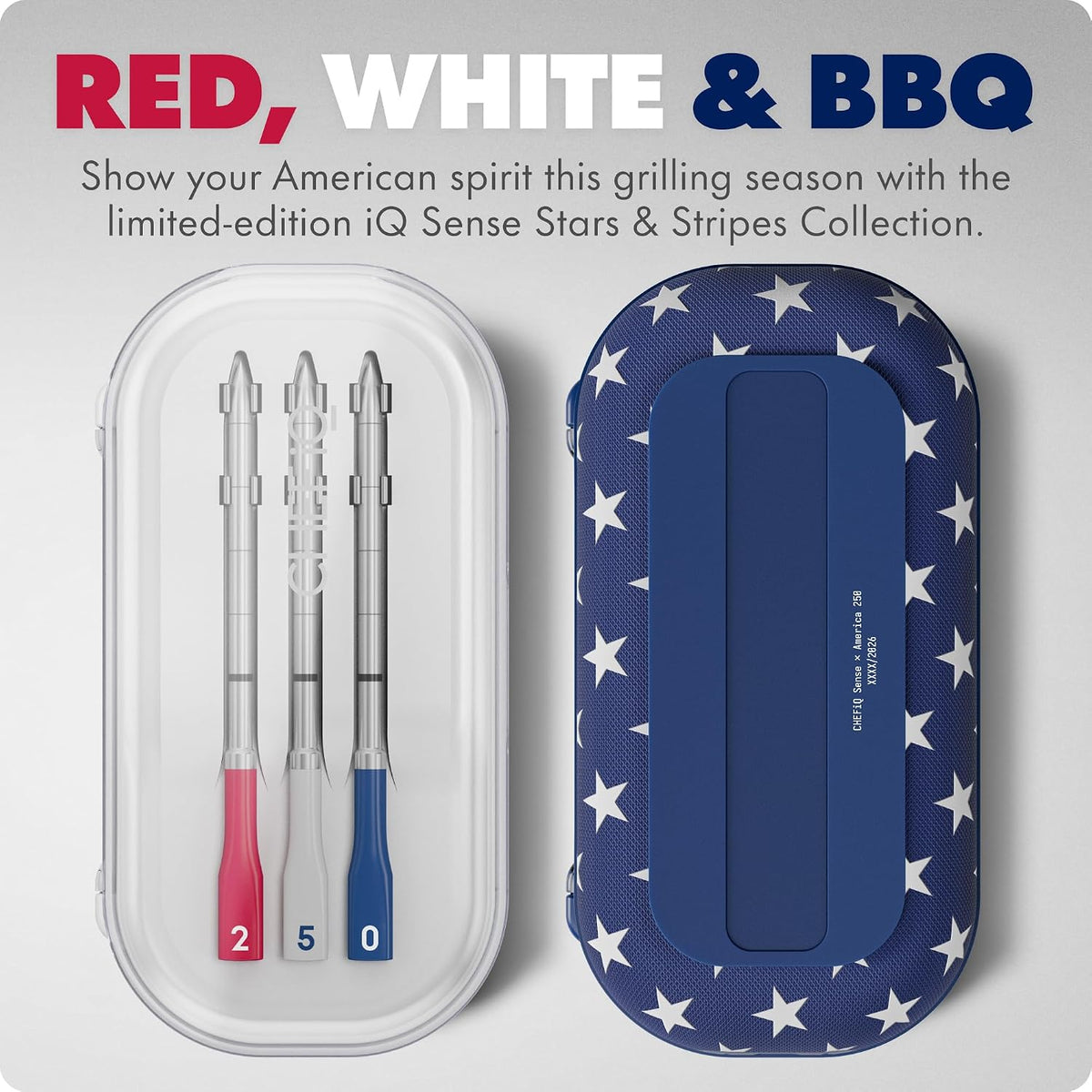 CHEF iQ Sense | USA 250 Limited Edition | Blue Red White Smart Wireless Meat Thermometer | 3 Ultra-Thin Probes | WiFi Unlimited Range | 1000°F Safe | BBQ, Grill, Oven, Smoker